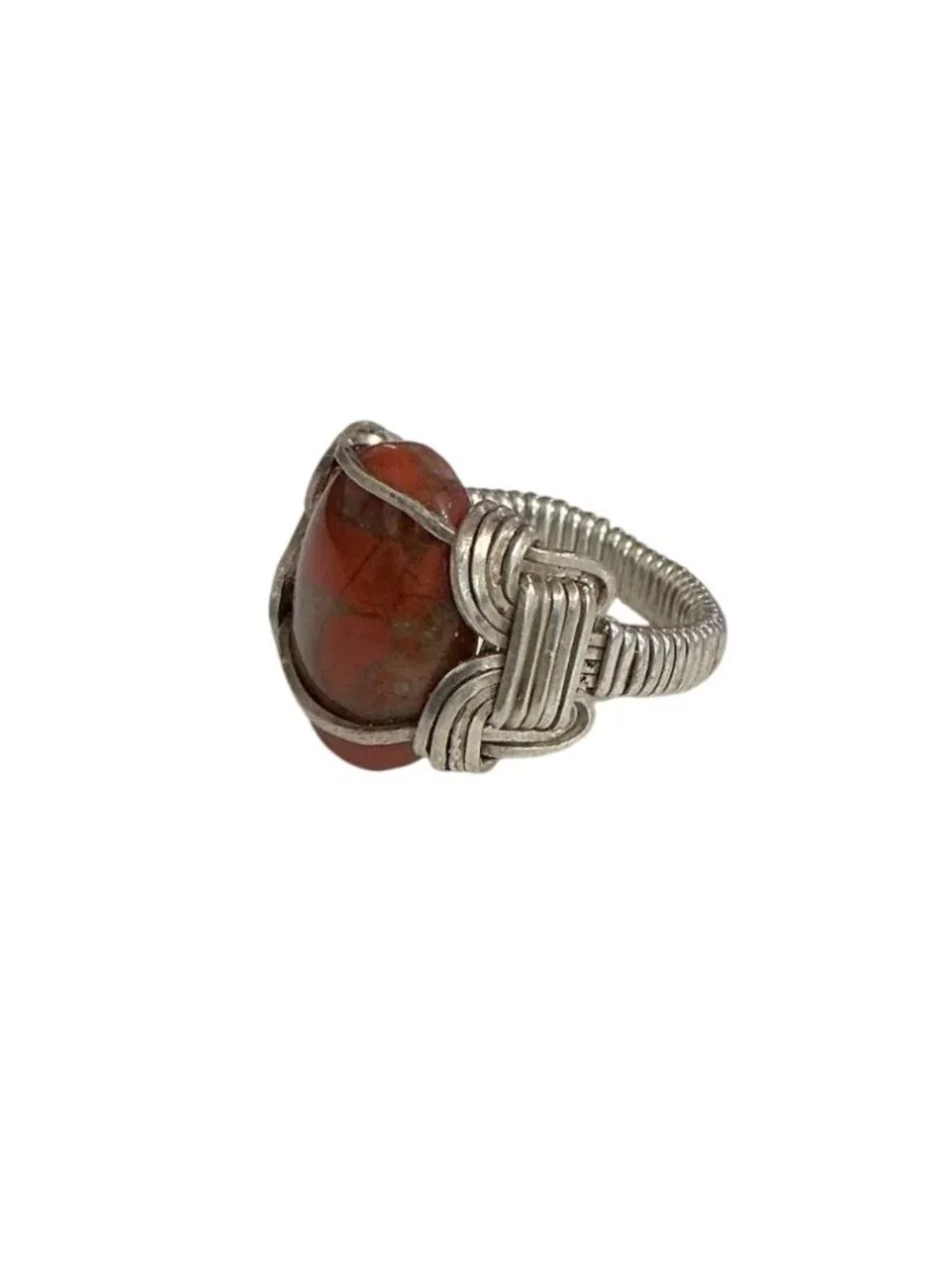 Wire Wrapped Agate Ring Size 7.75 Handmade Jewelry